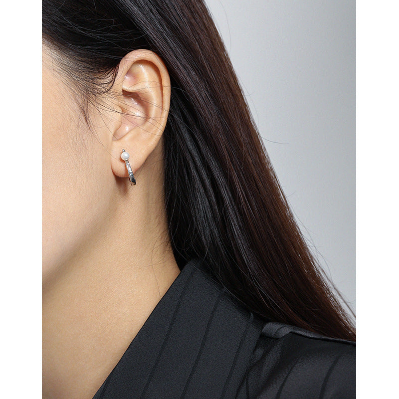 S-Shape Organic Pearl Hoop Earrings
