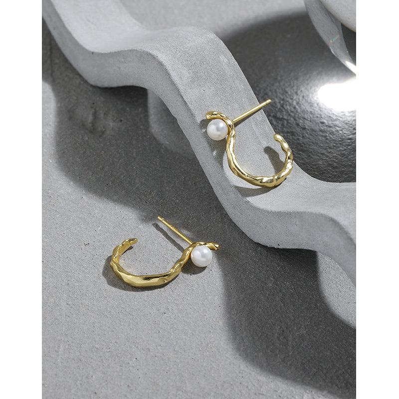 S-Shape Organic Pearl Hoop Earrings