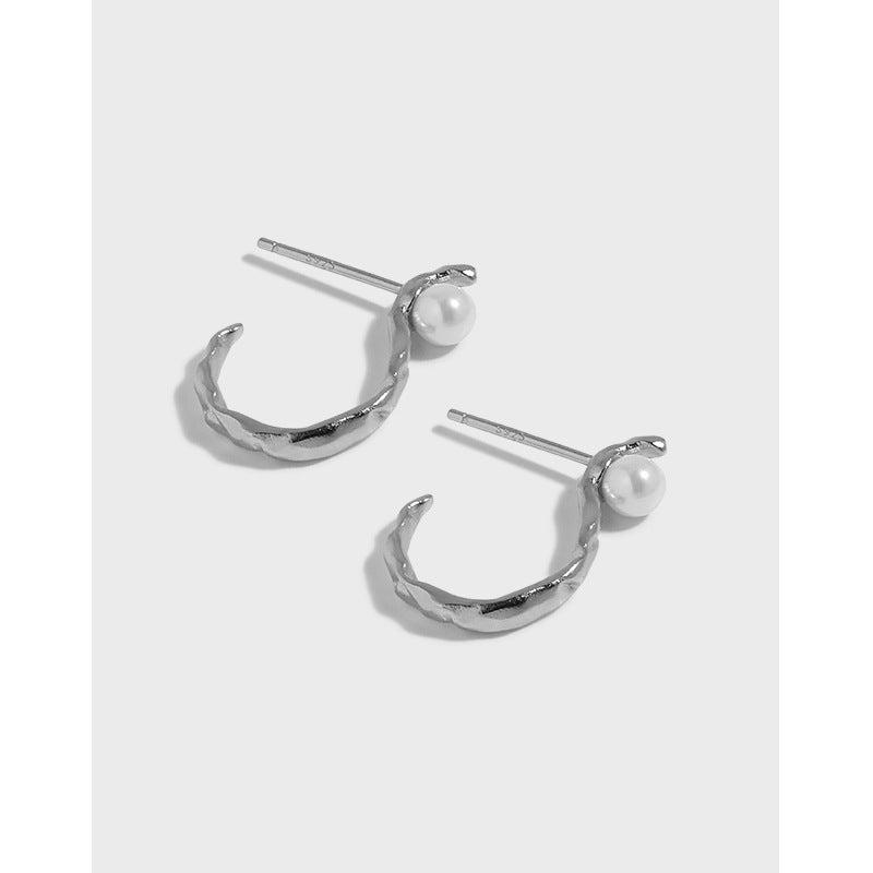 S-Shape Organic Pearl Hoop Earrings