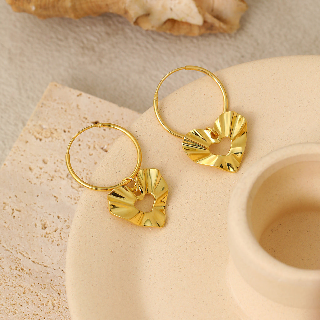 Crushed Heart Wave Hoop Earrings