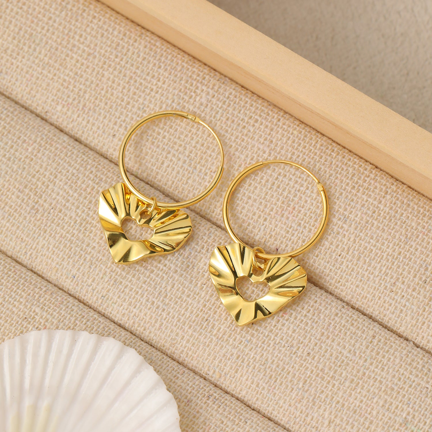 Crushed Heart Wave Hoop Earrings