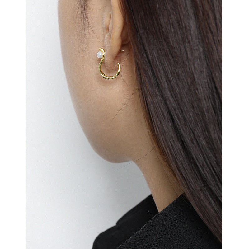 S-Shape Organic Pearl Hoop Earrings